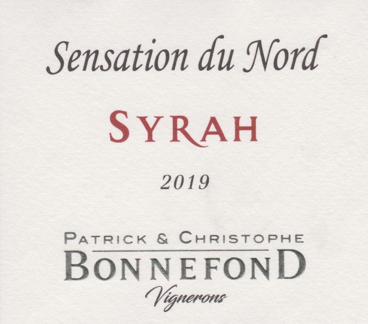 Etiquette IGP Sensation du Nord Syrah - Domaine Patrick et Christophe BONNEFOND